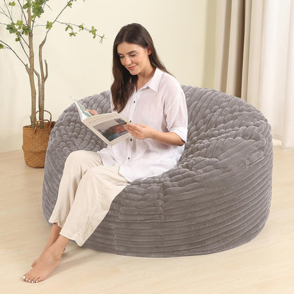 4FT Memory Foam Bean Bag Chair for Adults/Teens, Bean Bag Sofa with Fluffy Removable Cover, for Living Room Bedroom, Grey