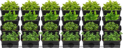24Pack Vertical Wall Planter, 13 inch Wall Mounted Garden Planters, Stackable Wall Hanging Planter, Plastic Flower Pot with 4 Drainage Tray & 6.56FT Drainage Pipe for Indoor and Outdoor (Black)