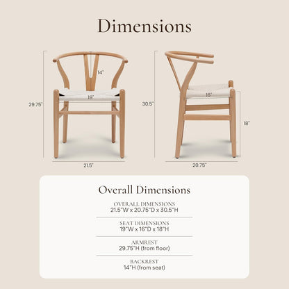 POLY & BARK Weave Dining Chairs – Mid-Century Modern Wishbone Dining Chairs with Arms, Solid Wood Frame, Indoor Use – Natural – Set of 2 - Ideal for Dining Room, Kitchen or Stylish Accent Setting
