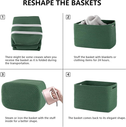 4 Pack Storage Baskets for Organizing, Woven Baskets for Shelves - Perfect for Toys, Books, Towels, and Clothes, Durable Gift Basket Bins Toy Storage, 12.7''L x9''W x7.8''H, Green