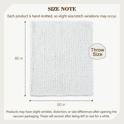 Carriediosa Chunky Knit Throw Blanket 50" X 60", 100% Hand Made Large Chenille Loop Yarn Soft Fluffy Throws for Couch Sofa Bed, Big Crochet Cozy Heavy Thick Cable Woven Blankets, Snow White