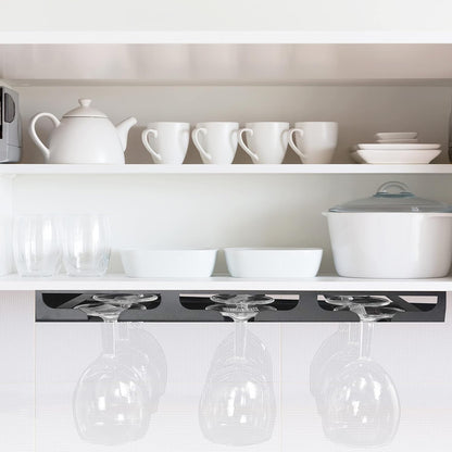 Wine Glass Rack - Under Cabinet Stemware Wine Glass Holder Glasses Storage Hanger Metal Hanging Organizer for Bar Kitchen 3 Rows Black