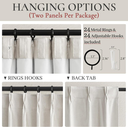 Blackout Curtains 70 Inches Wide Pinch Pleated for Bedroom Window, Viral Linen 70 Inch Extra Wide Curtains for Sliding Glass Doors Thermal Soundproof Heavy Drapes with Hook (W70xL96x2 Panels)