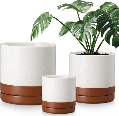 vancasso Ceramic Pots for Plants, Plant Pots for Indoor Plants, 6.25+8.25+10.25 Inch Ceramic Planters, Flower Pots with Drainage Holes, Planters Pot for Indoor House Plant, Set of 3, Khaki