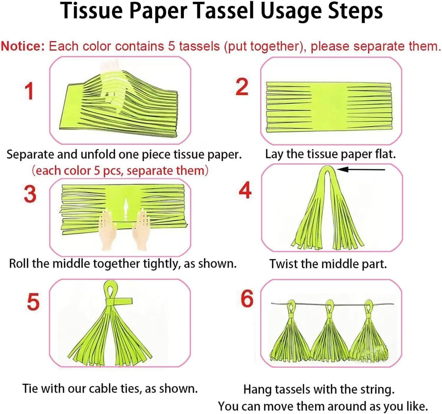 Black Yellow and White Paper Tissue Tassel Garland Banner for Party Decorations,15 Pcs