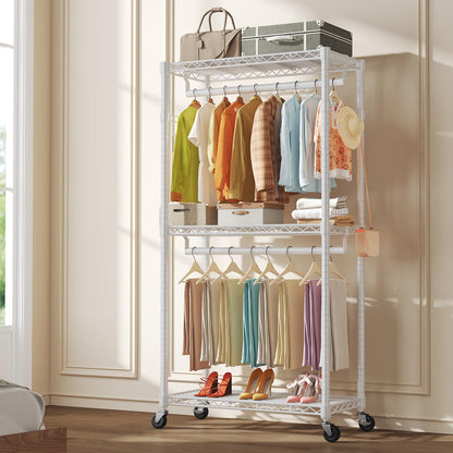 OLIXIS Clothes Rack Heavy Duty Adjustable Garment Clothing Rack with Wheels, Rolling Metal