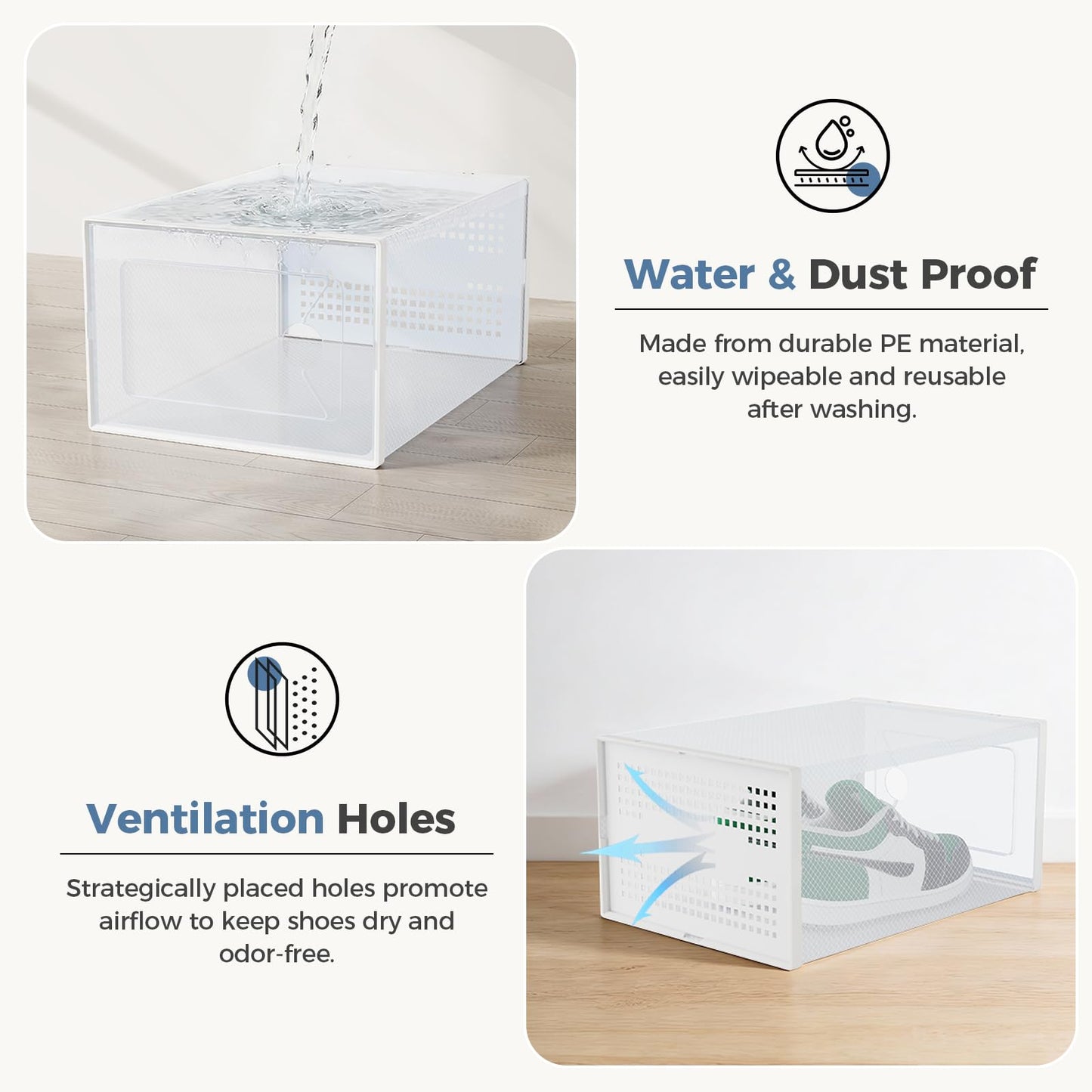 DUMOS Shoe Storage Boxes, 12-Pack Stackable Clear Shoe Containers with Lids, Display Sneaker Case