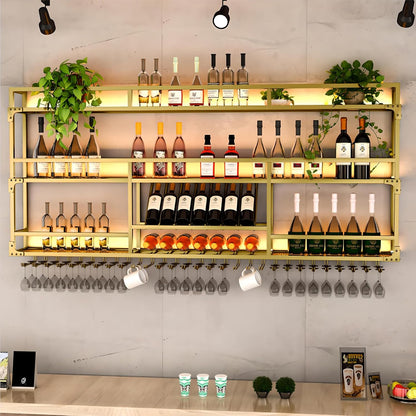 39.1in Wall Mounted Wine Rack, Wine Rack Wall Mounted With Wine Glass Rack, Metal Bar Bottle Display Shelf Wine Cups Hanging Holder, For Home Bar Cafe Dining Room Decoration (GOLD, 39.1*10*35.5inch)