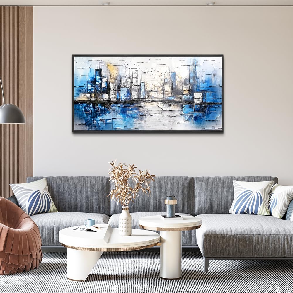 ZUITINGHUA Black Framed Canvas Wall Art For Living Room Wall Decor For Bedroom Office Wall Decorations Blue Landscape Paintings Abstraction Pictures Artwork Room Aesthetic Home Decor 20x40 In