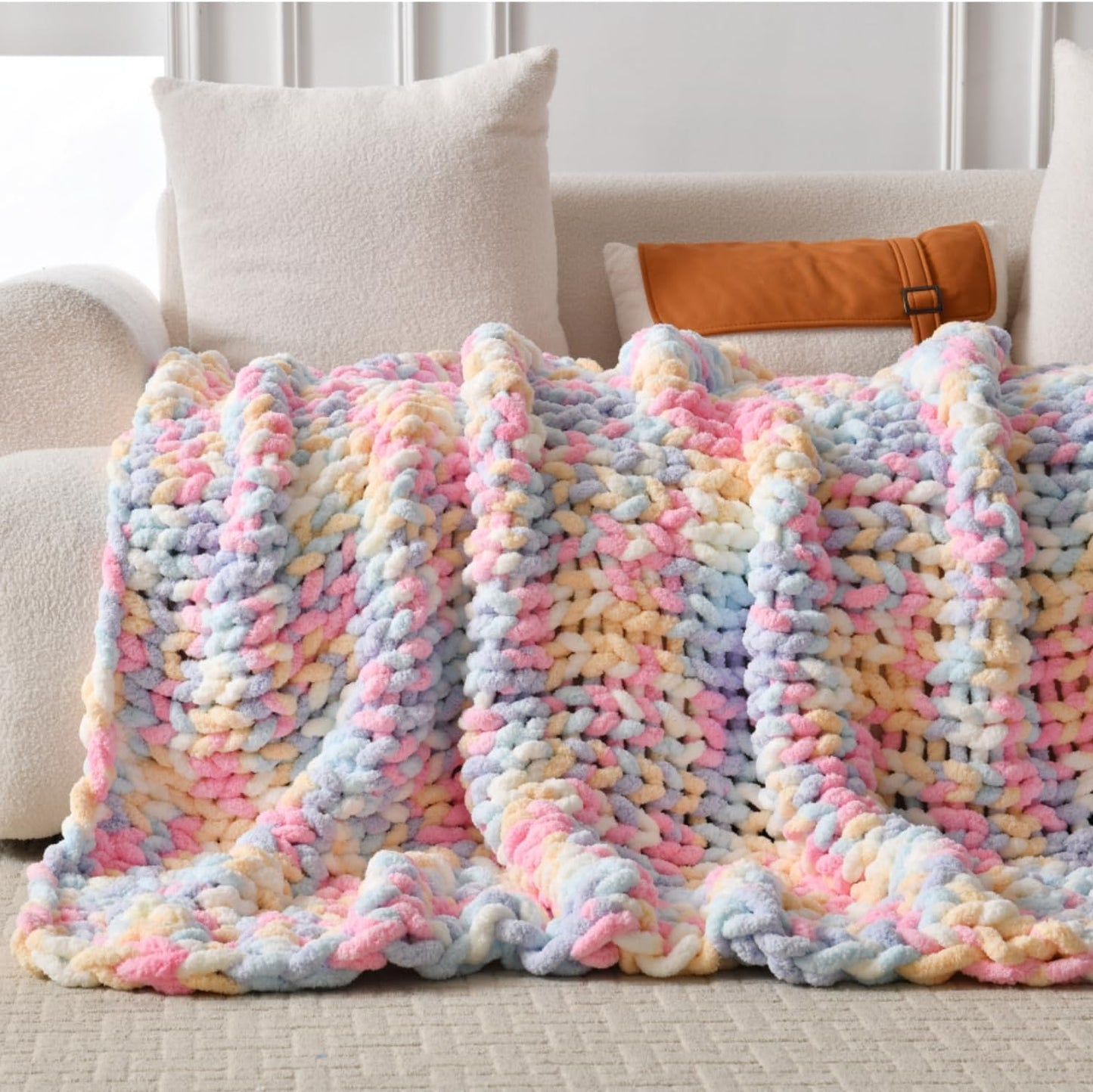 Ultra Soft Chunky Knit Blanket Throw -50x60 Hand Knitted Warm Chenille Throw Blanket, Home Decor Soft Thick Yarn Cable Knit Blanket Breathable Fleece Banket Christmas for Couch Bed Sofa Best GIF