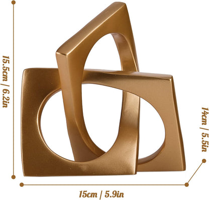 XMGZQ Gold Knot Statue for Coffee Table Centerpiece Decor,Modern Abstract Art Geometric Sculpture and Figurines, Home Decor Accent,Cube Knick Knacks for Shelves,Bookshelf,Entryway,Floating