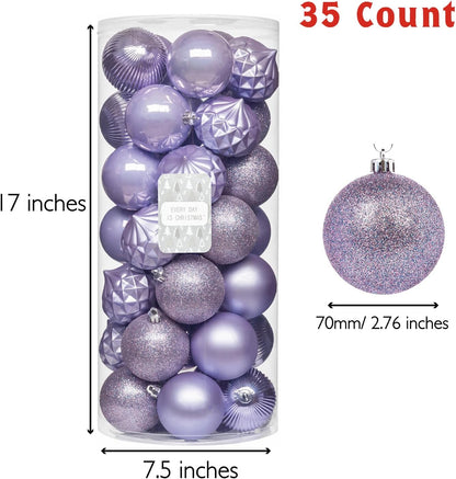 Every Day is Christmas Ornaments, Shatterproof Christmas Tree Ornament Set, Christmas Balls Decoration 35 Count (2.75"/70mm, Lilac Purple)