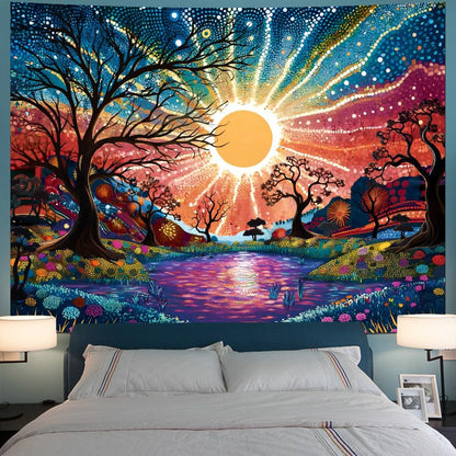 Serborlur Tree of Life Tapestry Trippy Sun Forest Tapestries Colorful Starry Sky Tapestries Hippie Nature Landscape Wall Tapestry Aesthetic Vintage Wall Hanging for Bedroom (51.2" × 59.1")