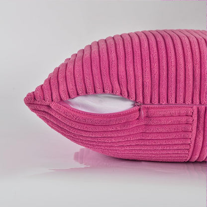 Fancy Homi 2 Packs Hot Pink Long Lumbar Decorative Throw Pillow Covers 12x24 Inch for Couch Bed Sofa, Rustic Farmhouse Boho Home Decor, Soft Striped Corduroy Rectangle Accent Cushion Case 30x60 cm