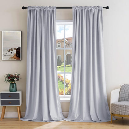 MIULEE Greyish White Velvet Curtains Thermal Insulated Blackout Curtain Drapes for Bedroom Living Room Darkening 72 Inches Long Curtains Panels Rod Pocket Set of 2