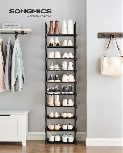 SONGMICS Shoe Rack, 10-Tier Shoe Organizer, Metal Storage Shelf, Upright or Upside Down, for 11-22