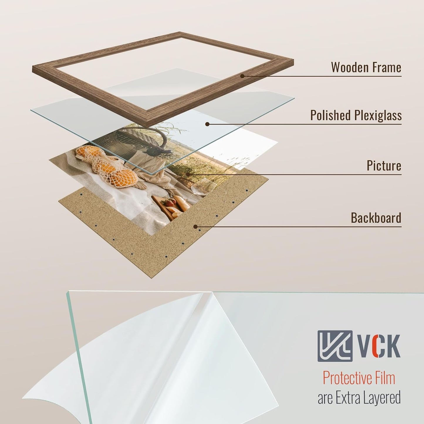 VCK 14x24 Frame Set of 3 - Brown Walnut, Natural Textured Solid Wood Picture Poster Frame, Wall Gallery Frame