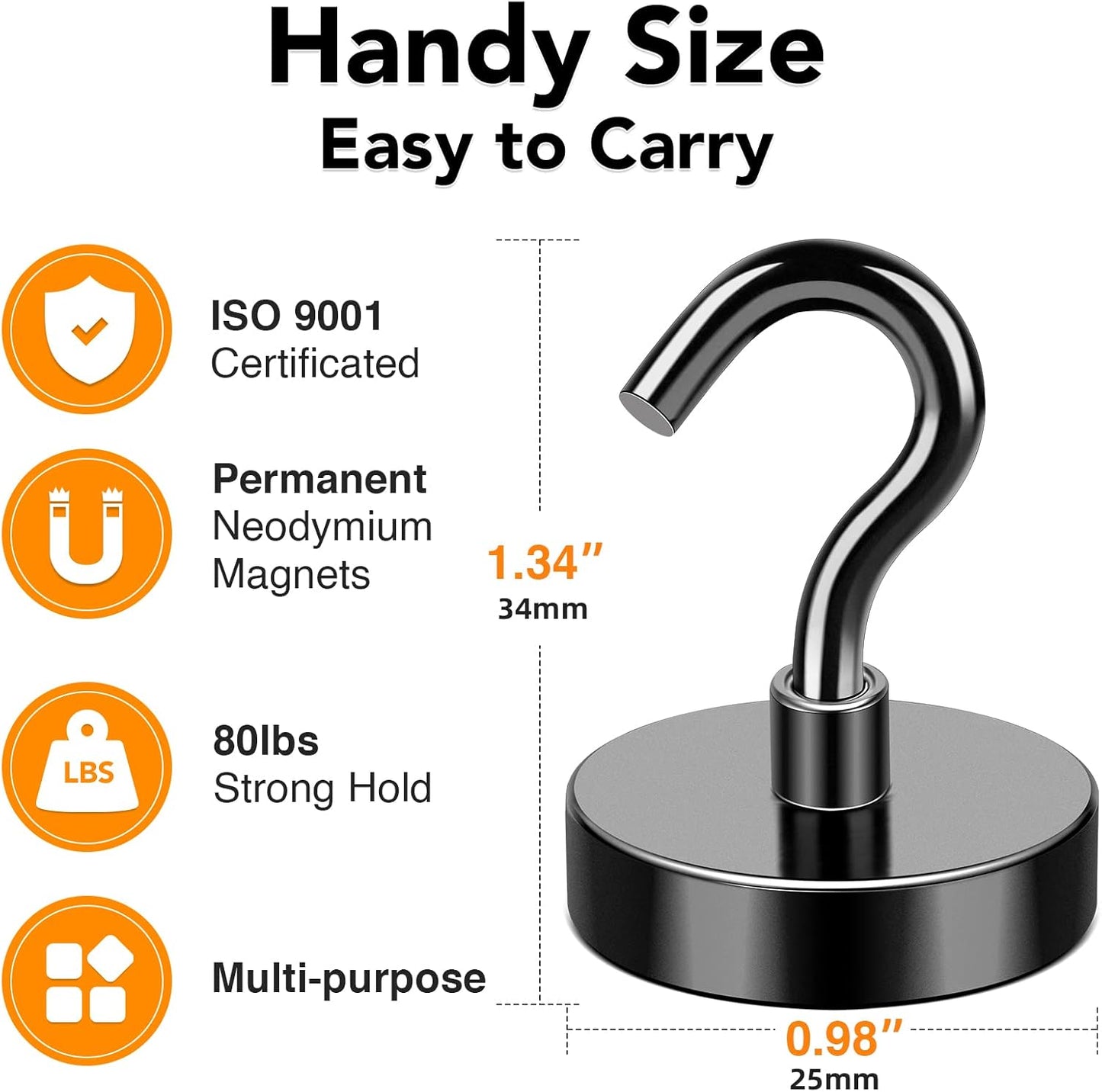 MIKEDE Black Magnetic Hooks, 80Lbs Heavy Duty Earth Magnets with Hooks for Cruise Cabin, Strong Magnet Hooks for Hanging, Super Metal Magnetic Hanger for Grill, Fridge, Kitchen - Pack of 10