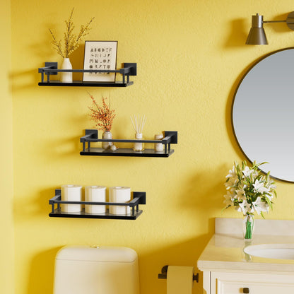 Alise Glass Shelves for Bathroom Wall, Tempered Glass Bathroom Shelf Wall Mounted, Modern Space Saving Floating Shelves 12 inch, Matte Black