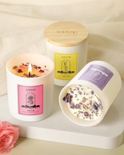AOOVOO Rose/Vanilla/Eucalyptus/Lavender Scented Candles for Women - Aromatherapy Candle with Crystals Inside, 40oz Soy Candles for Home Scented, Birthday Gifts Mothers Day Candle for Women Mom