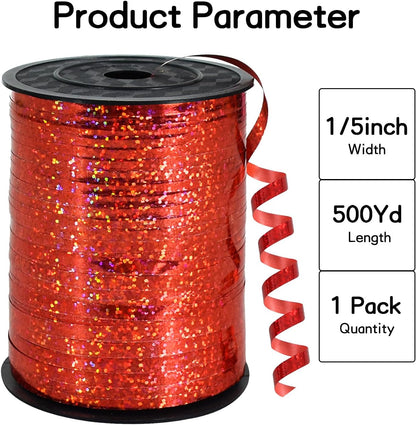 BEISHIDA 500 Yards Red Ribbon Crimped Curling, Balloon String Shiny Metallic Roll for Gift Wrapping Ribbon for Birthday Party Festival Art Craft Decor Florist Flowers Decoration