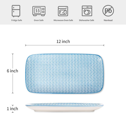 Selamica Ceramic Serving Platters, 12 Inch Serving Trays for Party Entertaining, Large Rectangular Serving Plates, Set of 6, Assorted Colors