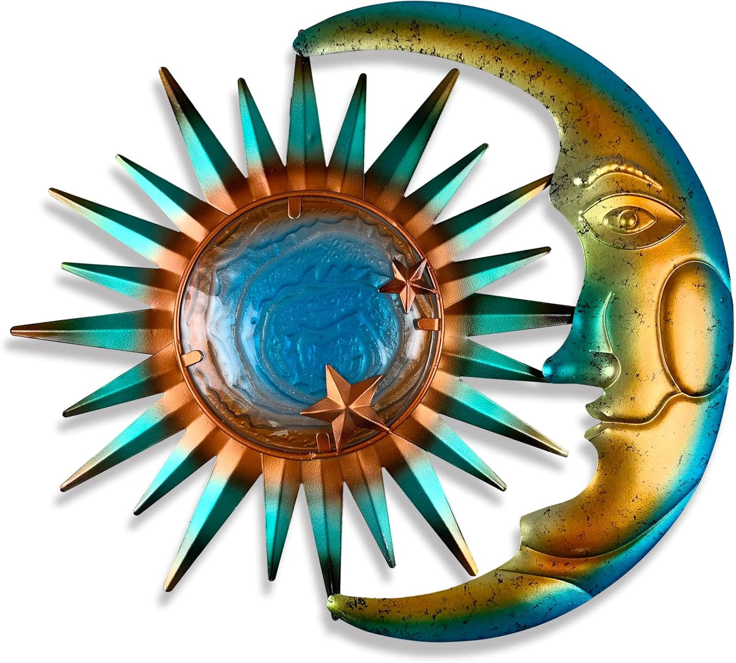 LIFFY Sun Metal Outdoor Wall Decor - 3D Sun Moon Metal Wall Sculpture - Hanging Decoration Gift Ideal for Celestial Decor Home Accent, Bedroom, Garden, Patio, Farmhouse - Lively and Vibrant