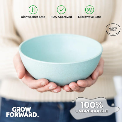 Grow Forward Premium Wheat Straw Bowls - 27oz Microwave Safe Plastic Cereal Bowls Set of 8 for Kitchen, Camping, RV, Dessert, Snack, Soup, Salad, Fruit - Reusable, Unbreakable & BPA Free - Tropical
