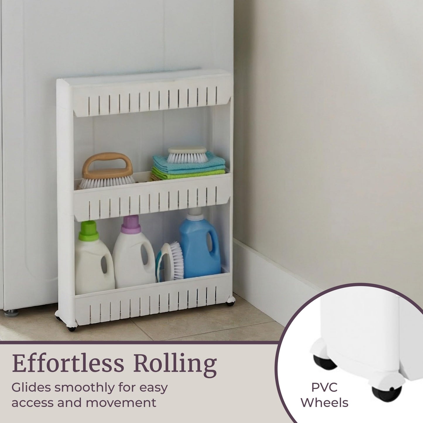 Lavish Home 3 Tier Shelf Rolling Cart - Narrow-Space Kitchen or Bathroom Shelf Organizer Cart