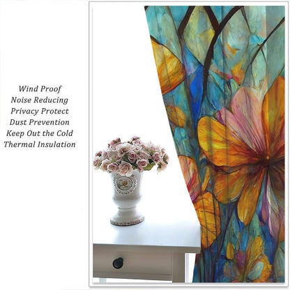 Stained Glass Curtains,Magic Forest Colorful Flowers Abstract Art Home Decor Drapes for Bedroom Living Room Kitchen Window Treatment 2 Panels Set Total Size 42" W X 63" L Inch