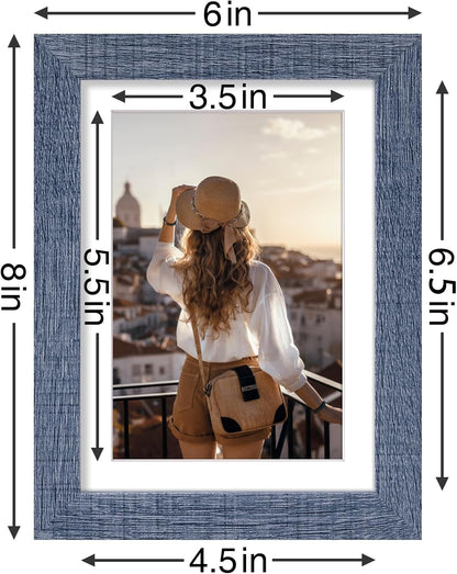 Vittanly 5x7 Picture Frames Set of 9, Shatter Resistant Plexiglass, Display 4x6 Pictures with Mat or 5x7 without Mat, Photo Frames for Wall or Tabletop, Engineered Wood, Navy