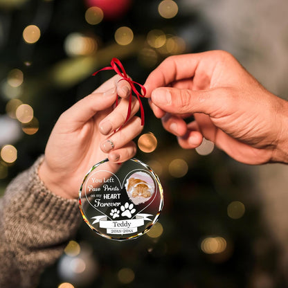Personalized Memorial Pet Glass Ornament - Custom Picture Christmas Ornaments, Dog Forever in Our Hearts Hanging Ornament Xmas Tree Decor for Dog Lovers