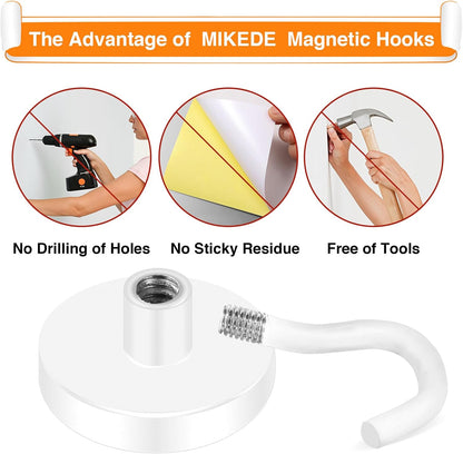 MIKEDE Strong Magnetic Hooks, 110Lbs Heavy Duty Magnetic Hooks for Cruise, Neodymium Earth Magnets with Hooks for Hanging, Super Metal Magnetic Hanger for Grill, Storage (White,10 Pack)