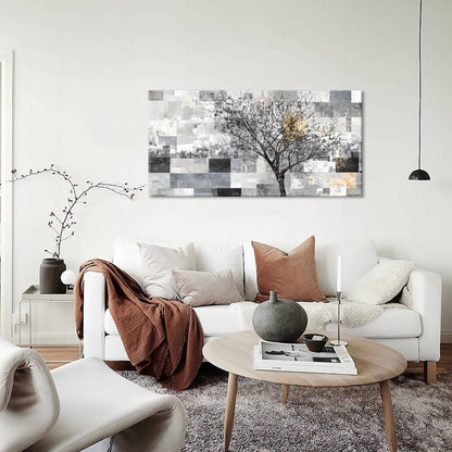 LASMOND Modern Abstract Tree Wall Art for Living Room Black and White Canvas Painting Wall Art Large Nature Landscape Artwork Bedroom Office Home Decor (30x16 Inches)
