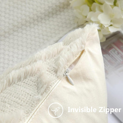 decorUhome Fall Throw Pillow Covers 12x20 Inch Set of 2, Soft Plush Decorative Faux Fur Beige Solid Couch Pillow Covers, Accent Farmhouse Neutral Lumbar Euro Pillow Cases for Sofa Bed Living Room