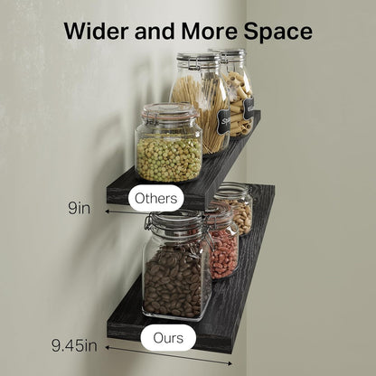 BAYKA Floating Shelves for Wall, 36 inches Long Wall Mounted Rustic Wood Shelves for Bathroom, Bedroom, Living Room, for Books/Storage/Decor with 30lbs Capacity（Black,Set of 3