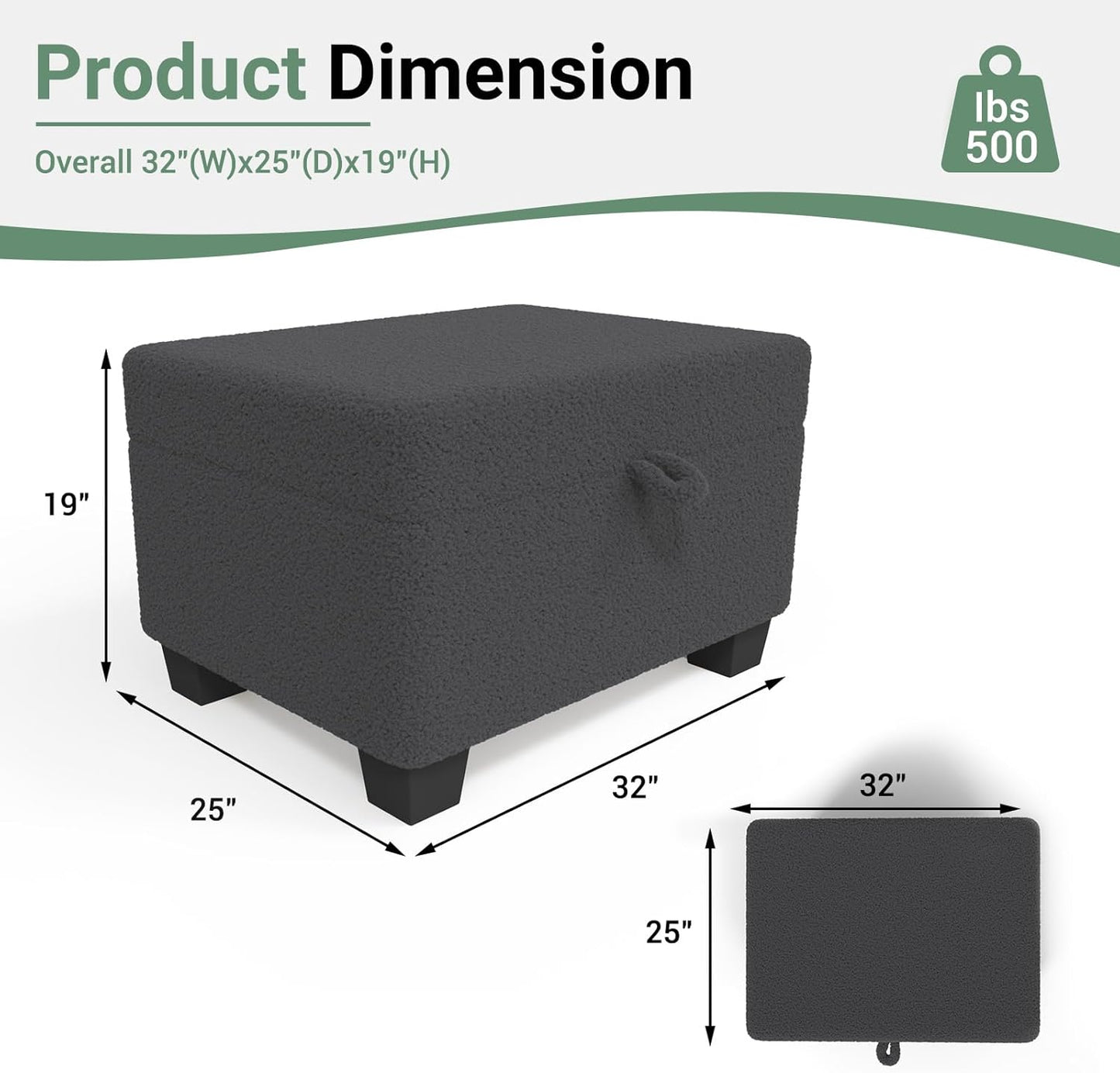 Ottoman Sofa, Modern Comfortable Ottoman with Storage Space for Living Room Apartment Lounge Sofa, Black Bouclé