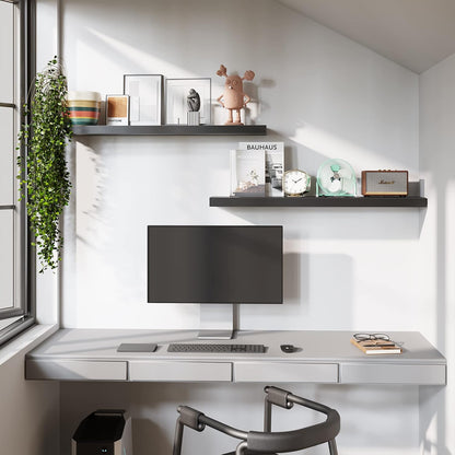 BAMEOS Floating Shelves, Black Wall Mounted Wooden Shelves with Invisible Brackets Set of 2,47 x 9