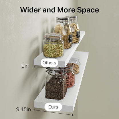 BAYKA Floating Shelves for Wall, 36 inches Wall Mounted Rustic Wood Shelves for Bathroom, Bedroom, Living Room, for Storage/Decor with 30lbs Capacity（White,Set of 3