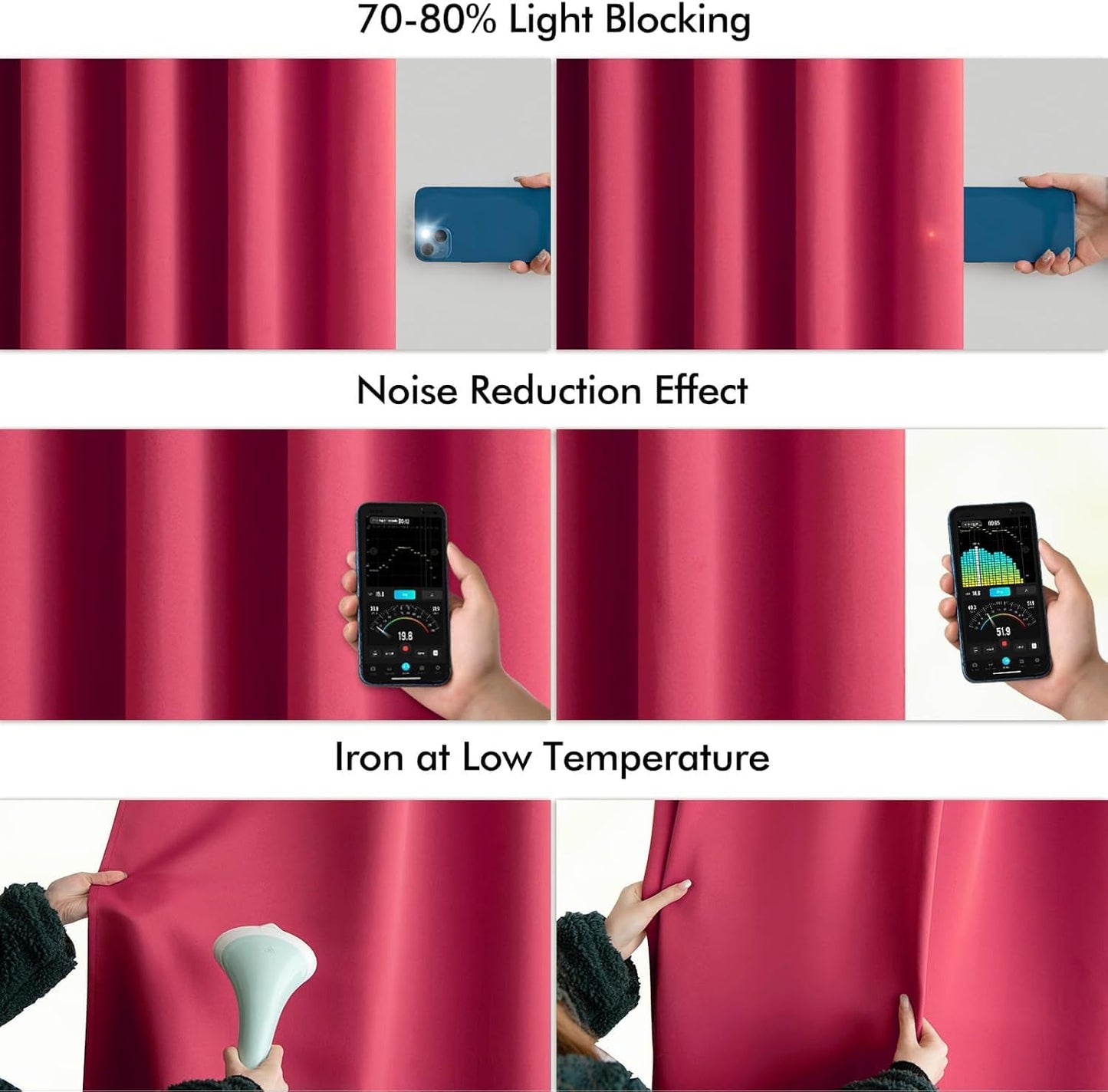 MIULEE Hot Pink Back Tab Blackout Curtains 108 Inch Long 2 Panels Set for Bedroom, Rod Pocket/Pinch Pleat Extra Long Thermal Insulated Living Room Darkening Pleated Light Blocking Drapes