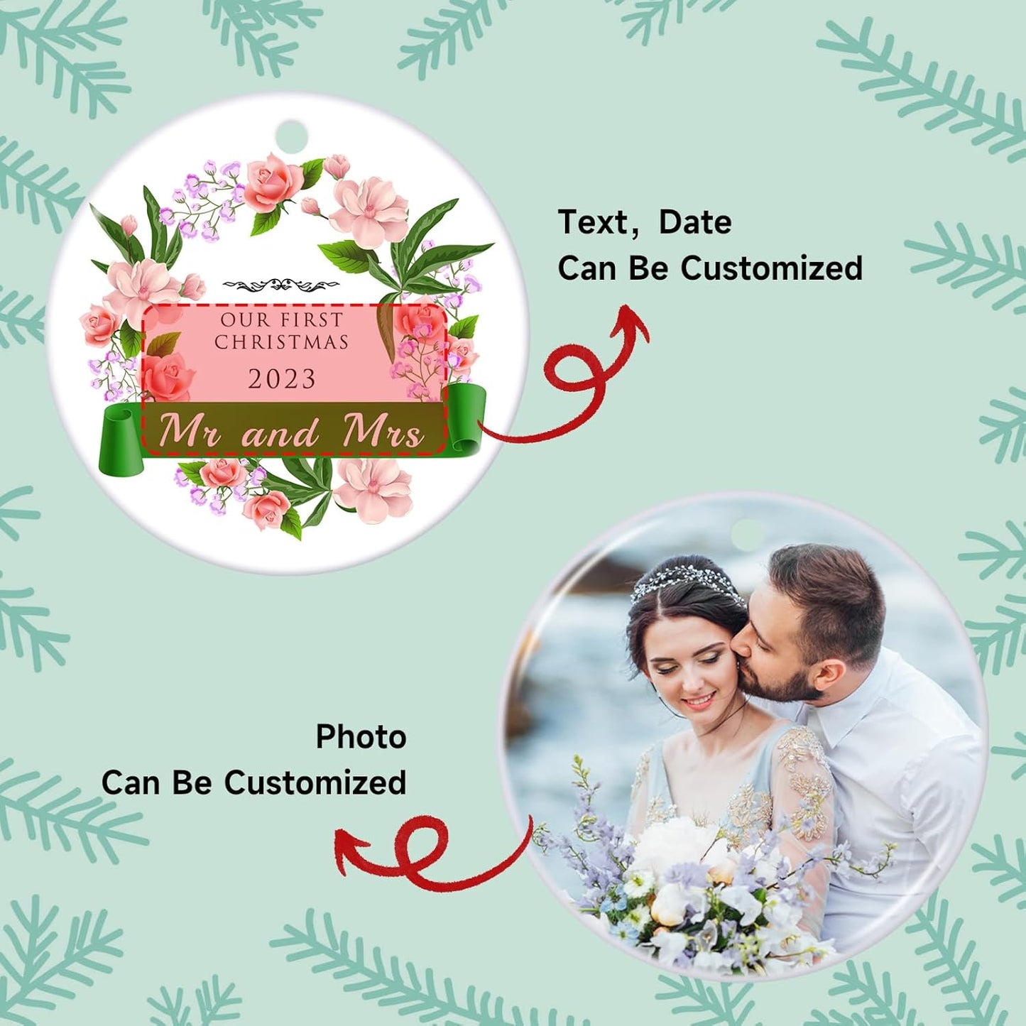 Personalized Our First Christmas Married Ornament 2025, Just Married Christmas Ornament as Mr and Mrs, First Year Newlywed 2.9" Ceramic Xmas Tree Decorations