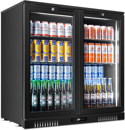 Tylza Back Bar Cooler With 2 Glass Doors, 7.2 Cu.Ft Under Counter Back Bar Refrigerator with LED Lighting, Safety Locks, Counter Height Bar Beverage Cooler for Beer, Soda Drinks, Wine, Black