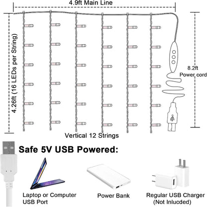 Pink Purple & Blue Ombre LED Curtain Lights with Remote, Rainbow Waterfall String Lights Ombre Hanging Fairy Mermaid Light for Teen Room, Girls Room, Mernaid, Bedroom, Birthday, Cute Halloween Décor