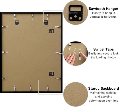 Vittanly 18x24 Picture Frames Set of 9, Shatter Resistant Plexiglass, Display 16x20 Pictures with Mat or 18x24 without Mat, Photo Frames for Wall or Tabletop, PVC Frame, Black
