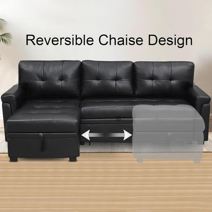 Naomi Home Modern Sectional Sofa with Storage Chaise Black/Air Leather