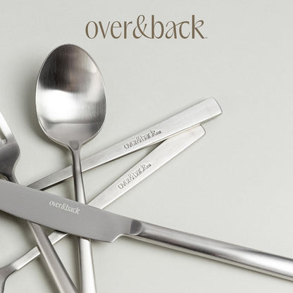 over&back 20pc Modern Flatware Cutlery Set - Comes with 4 Dinner Forks, 4 Salad Forks, 4 Dinner Knives, 4 Dinner Spoons, and 4 Teaspoons - 18/8 Stainless Steel - Dishwasher-Safe - Brushed Stainless