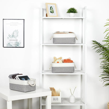 Bidtakay Small Baskets Fabric Storage Baskets for Organizing 3-Pack 12x8x5 Inch Collapsible Storage Bins for Shelves Canvas Bins for Closet Organization Home Baskets Storage Linen Closet S-White&Grey