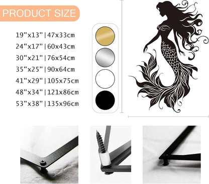 Veplsur Mermaid Metal Wall Art, Metal Mermaid Wall Decor, Marine Biology Wall Decor, Ocean Wall Art, Nautical Wall Hanging, Beach Hanging for Bathroom Bedroom (White, 35"x25"|90x64cm)