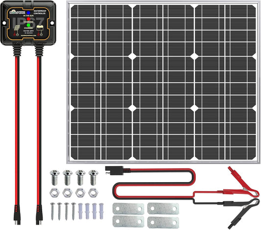 SOLPERK 50W Solar Batery Charger Solar Battery Maintainer + Upgrade 10A MPPT Charge Controller + Adjustable Mount Bracket for Car RV Boat Motorcycle,12V Solar Panel Kit Trickle Charging