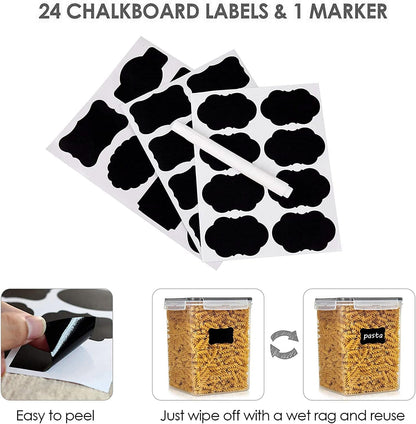 Vtopmart Food Storage Containers 2.5L / 84.5oz, 4 Pieces BPA Free Plastic Airtight Canister for Flour, Sugar, Baking Supplies, with 4 Measuring Cups and 24 Labels, Black